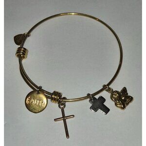 Gold-Plated Charm Bangle Bracelet With Angel Heart Cross & Faith Charms